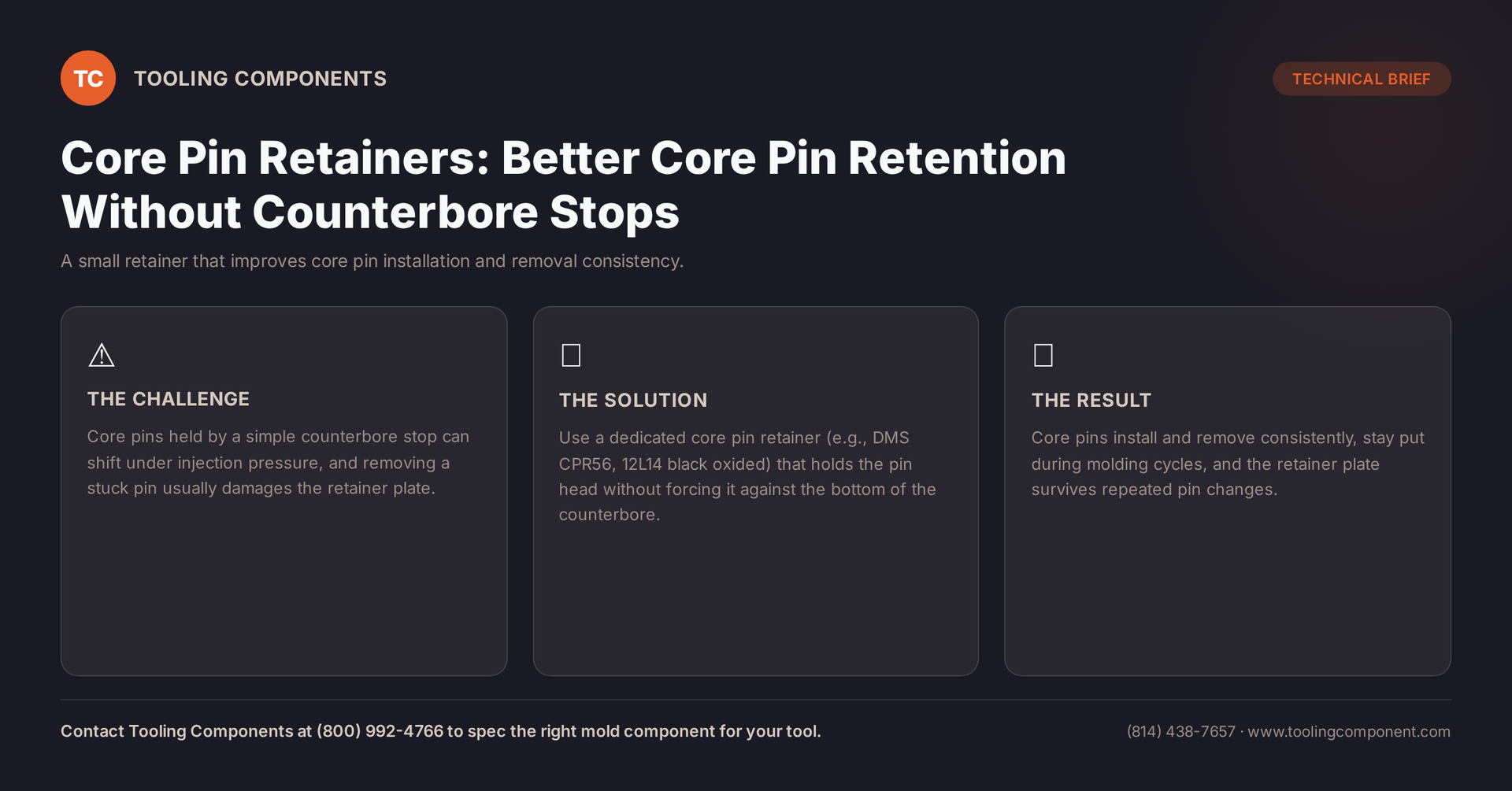 Core Pin Retainers: Better Core Pin Retention Without Counterbore Stops